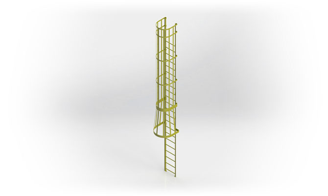 Fixed Industrial Steel Pass Through Ladder with Cage